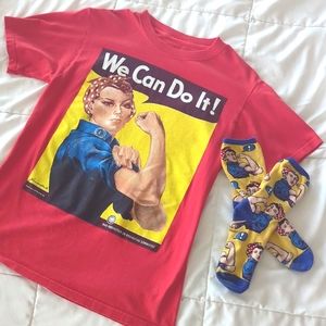 Rosie the Riveter women's shirt sz. SM with bonus socks